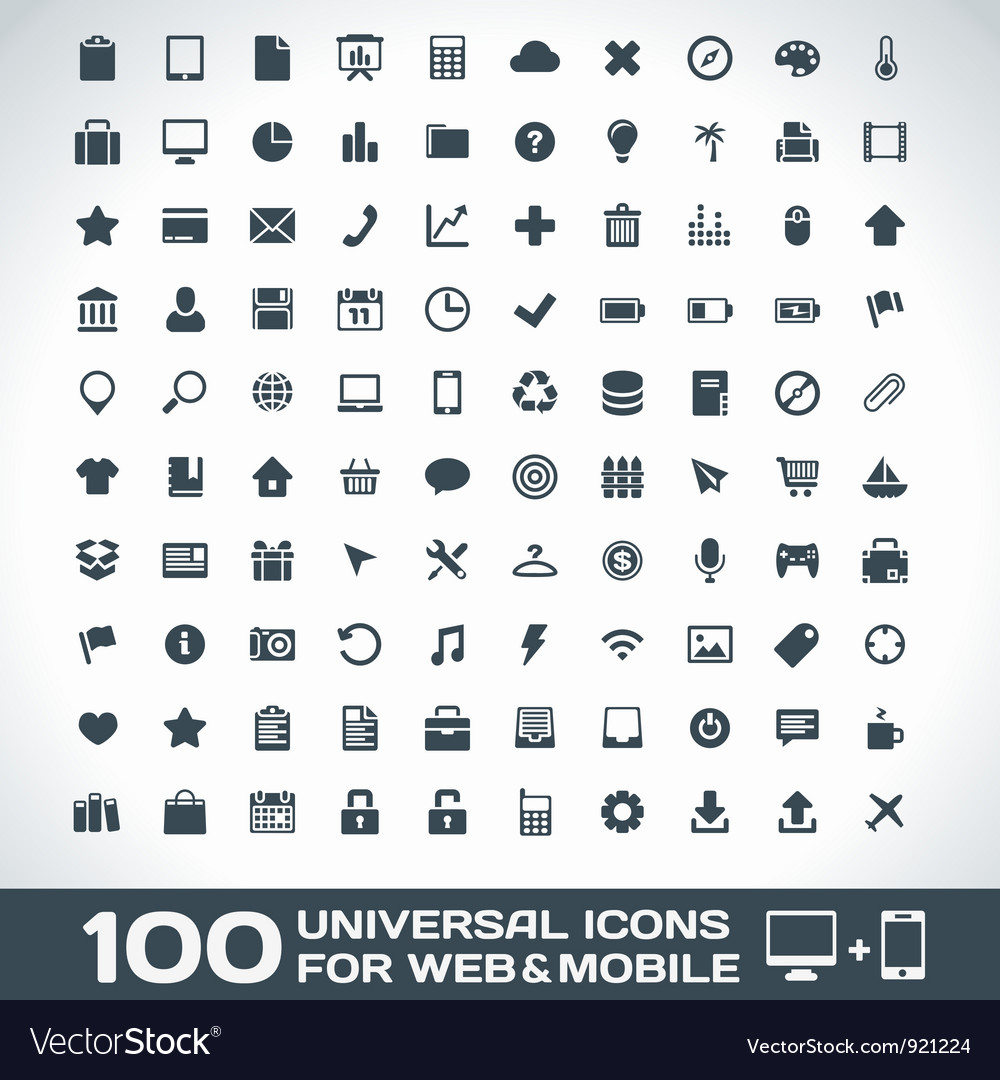 Download 100 Universal Icons For Web and Mobile Royalty Free Vector