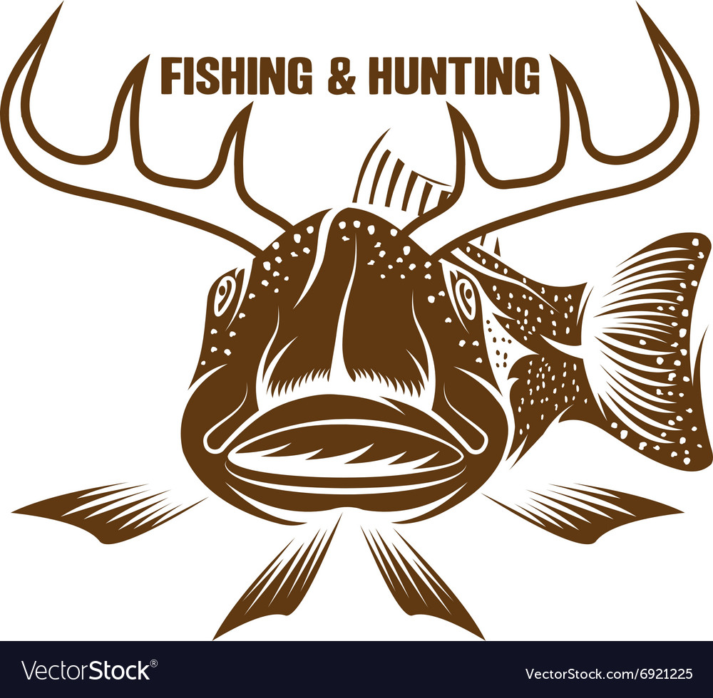 Download Fishing and hunting funny with horned fish Vector Image