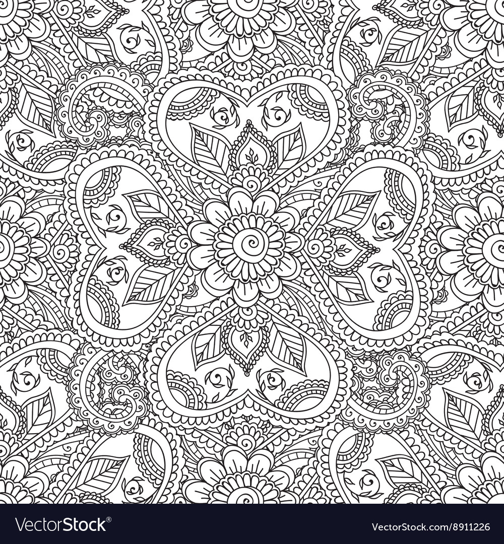Coloring pages for adults Seamles Henna Mehndi vector image