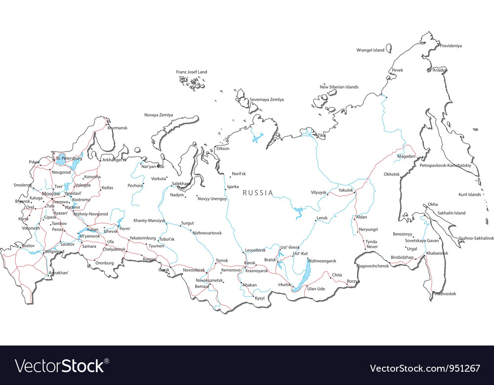 Russia Black White Map Royalty Free Vector Image