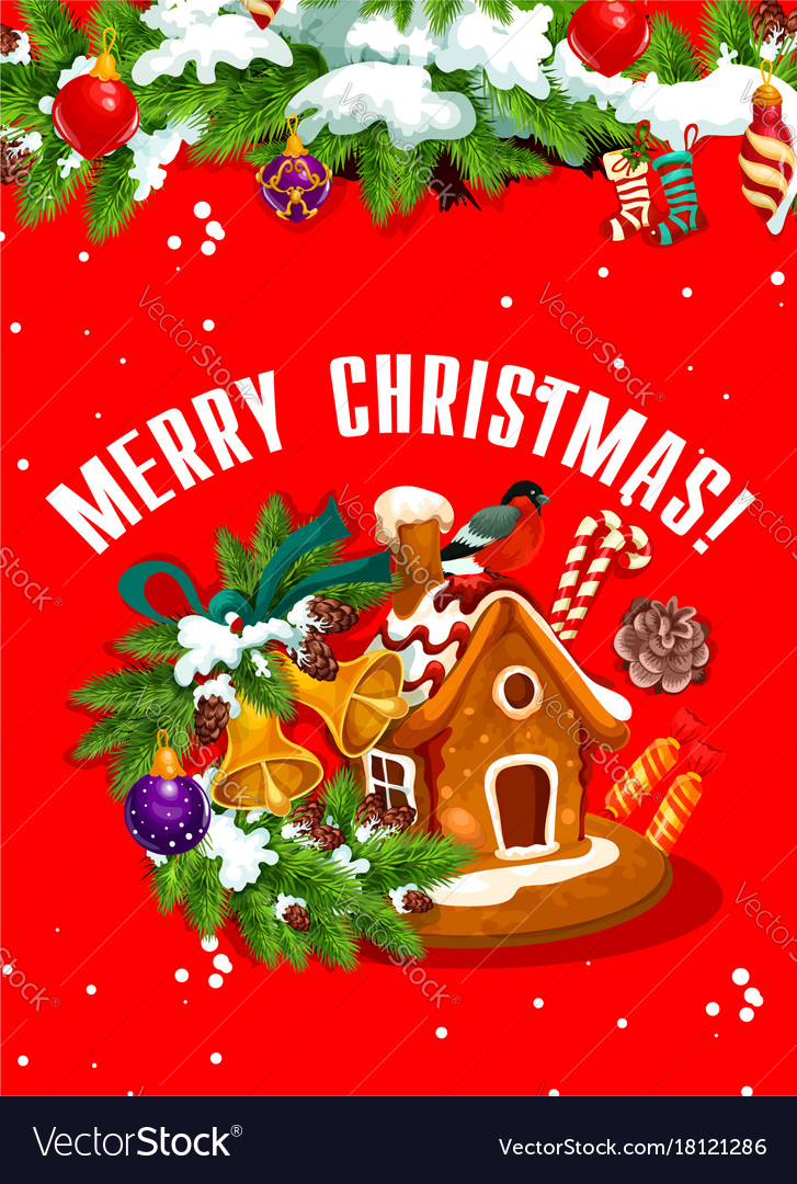 merry christmas banner with gingerbread house vector image merry banner