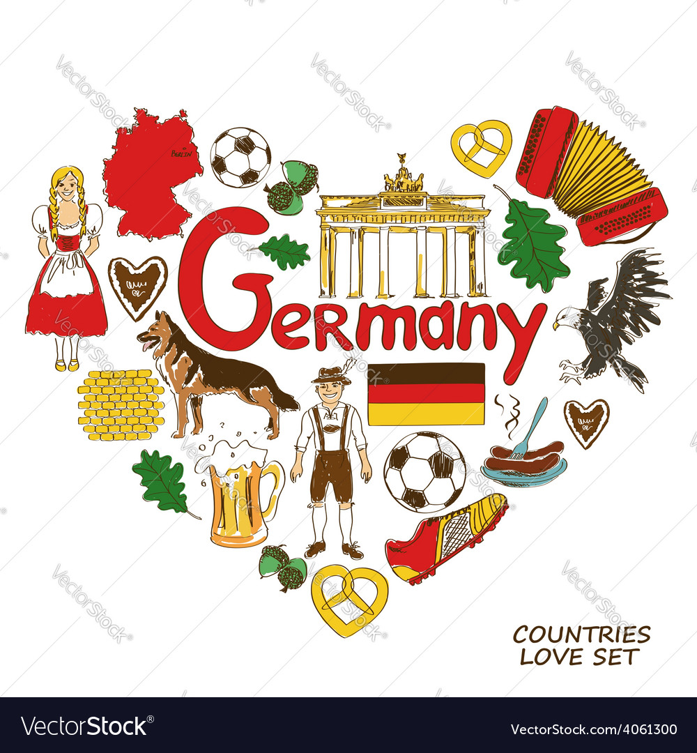 German symbols in heart shape concept Royalty Free Vector