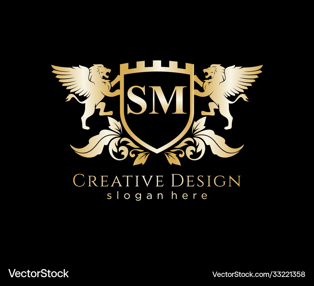 Sm Letter Initial With Lion Royal Logo Template Vector Image