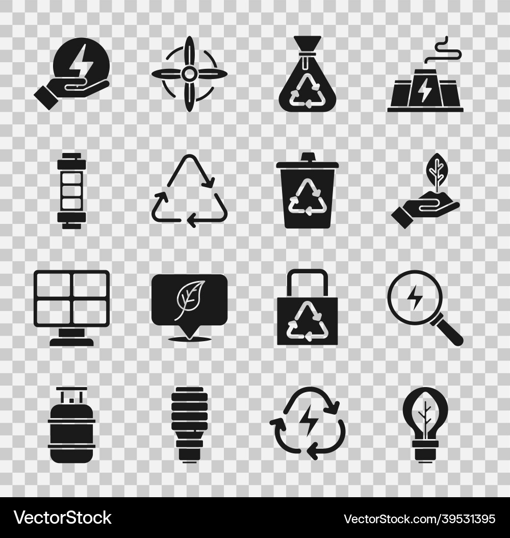 Set light bulb with leaf lightning bolt plant Vector Image