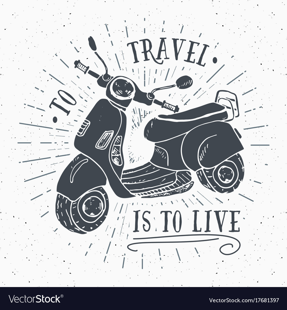 Scooter Motorbike Vintage Label Hand Drawn Sketch Vector Image Scooter Motorbike Vintage Label Hand Drawn Sketch Vector Image