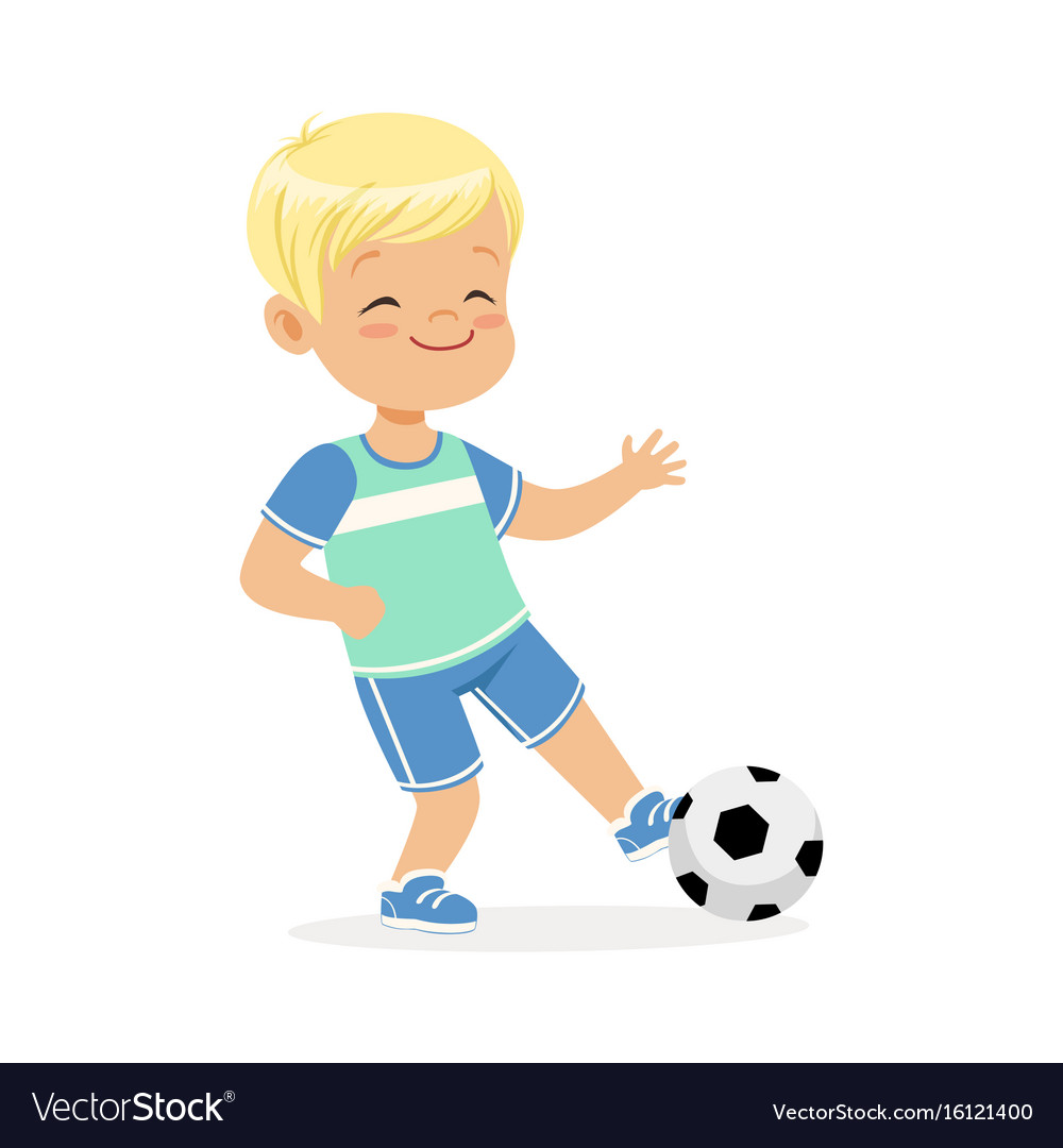 Boy Playing Soccer Kid Kicking A Ball Colorful Vector Image Boy Playing Soccer Kid Kicking A Ball Colorful Vector Image