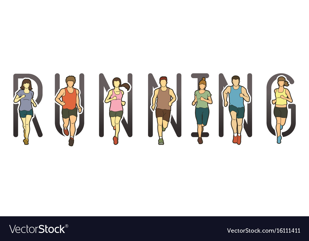 Running text font design marathon runners Royalty Free Vector Image VectorStock