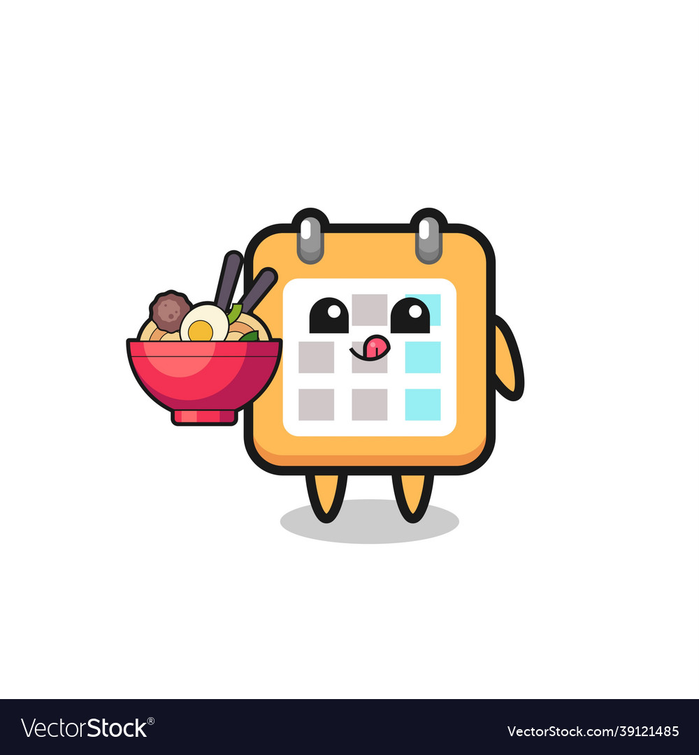 Cute calendar character eating noodles Royalty Free Vector