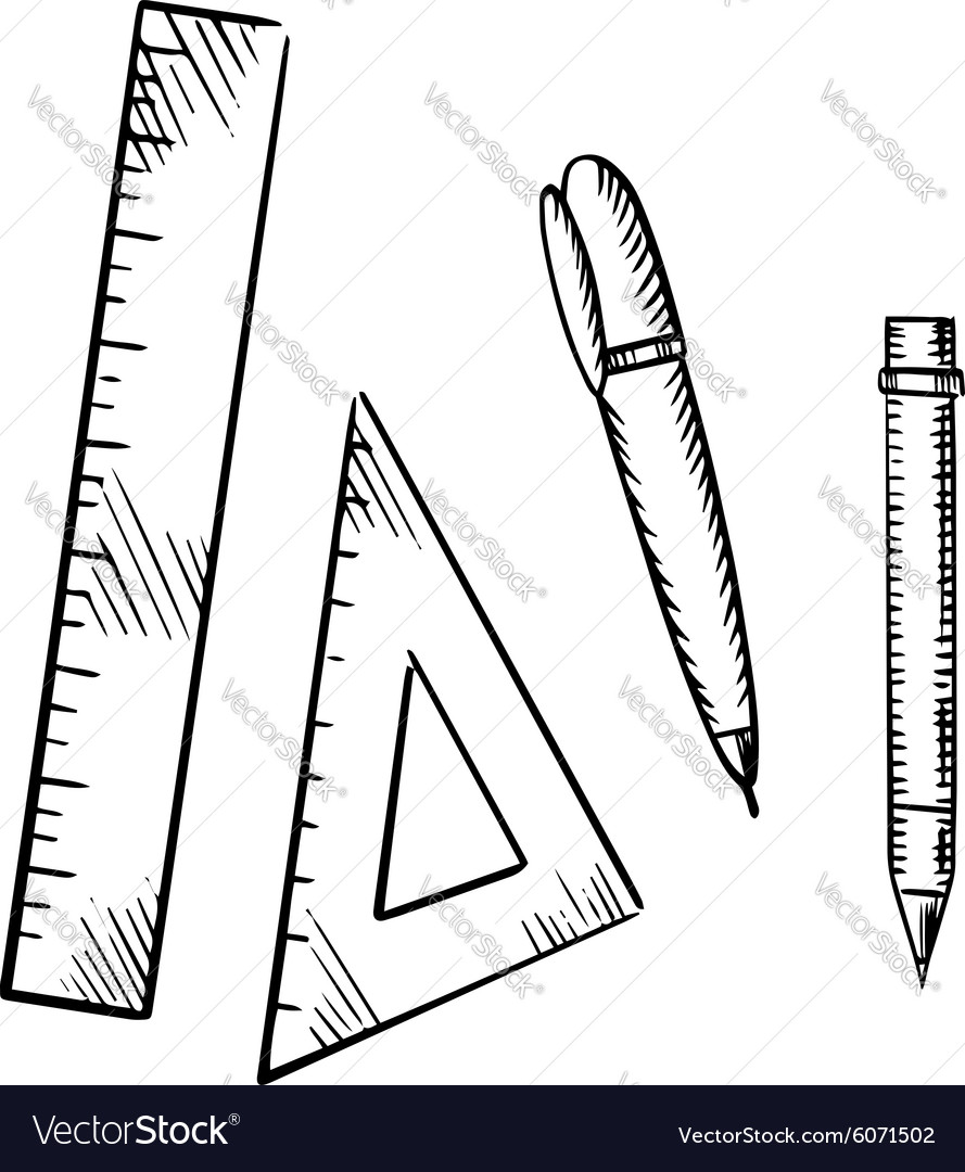 sketch global ruler pen triangle icons Image and Pencil sketch Vector ruler