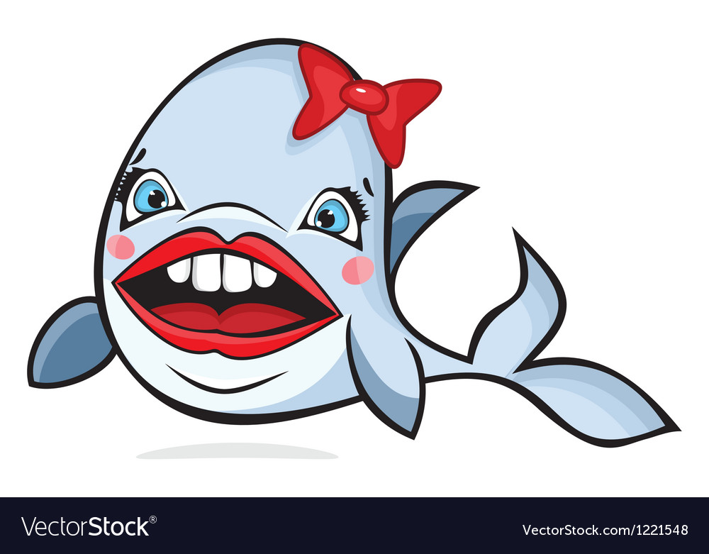 cute cartoon whale with bow vector image