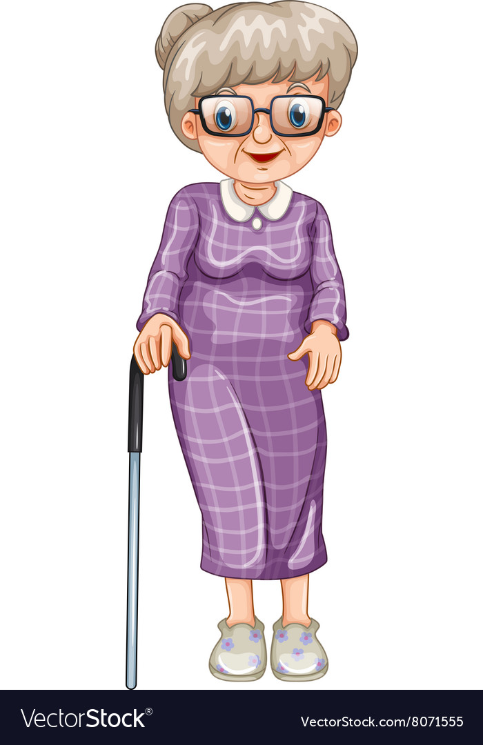 Download Old lady with walking stick Royalty Free Vector Image