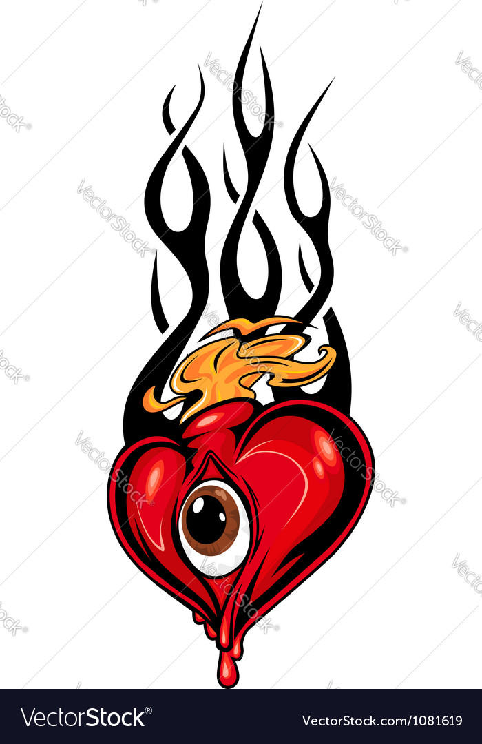 heart tattoo or mascot with eye and tribal flames vector image heart tattoo or mascot with eye and tribal flames vector image