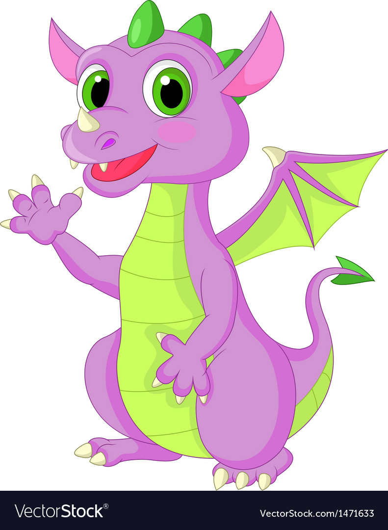 Cute baby dragon cartoon waving Royalty Free Vector Image - VectorStock