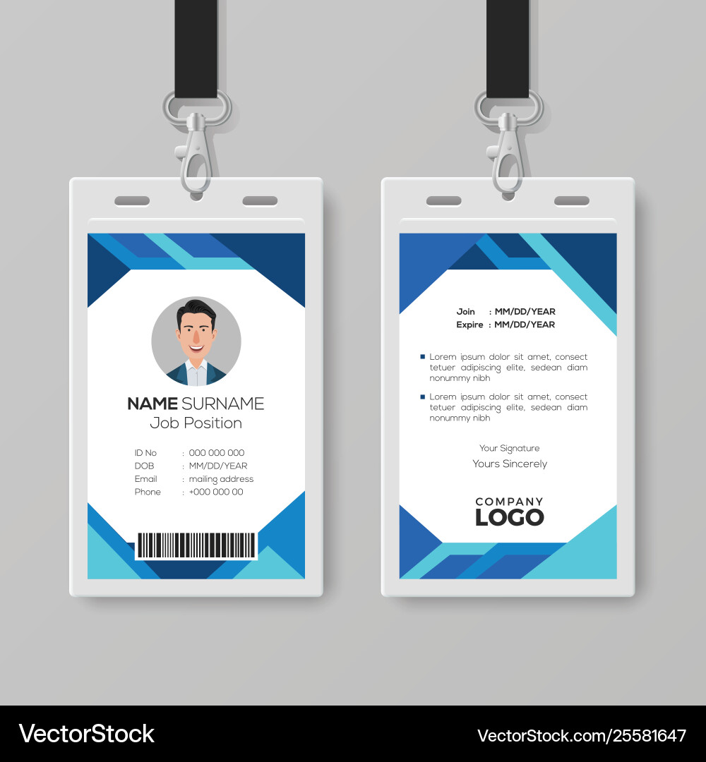 Modern Blue Id Card Design Template Royalty Free Vector