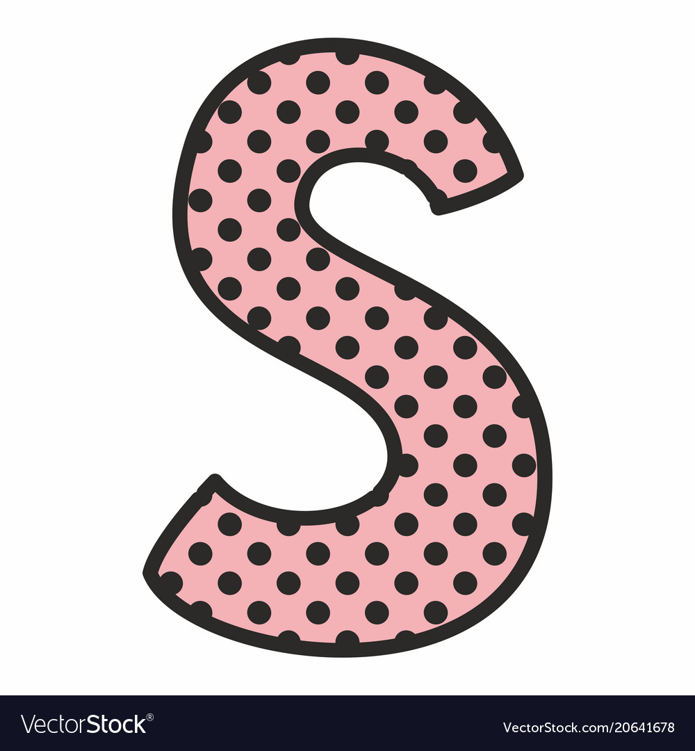 S Alphabet Letter With Black Polka Dots On Pink Vector Image