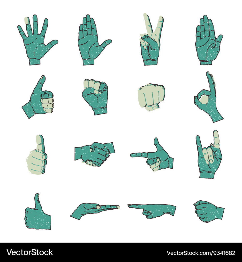 Hand icon grunge color silhouette set Royalty Free Vector