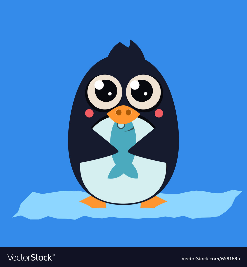 Penguin Eating Fish on Ice Royalty Free Vector Image