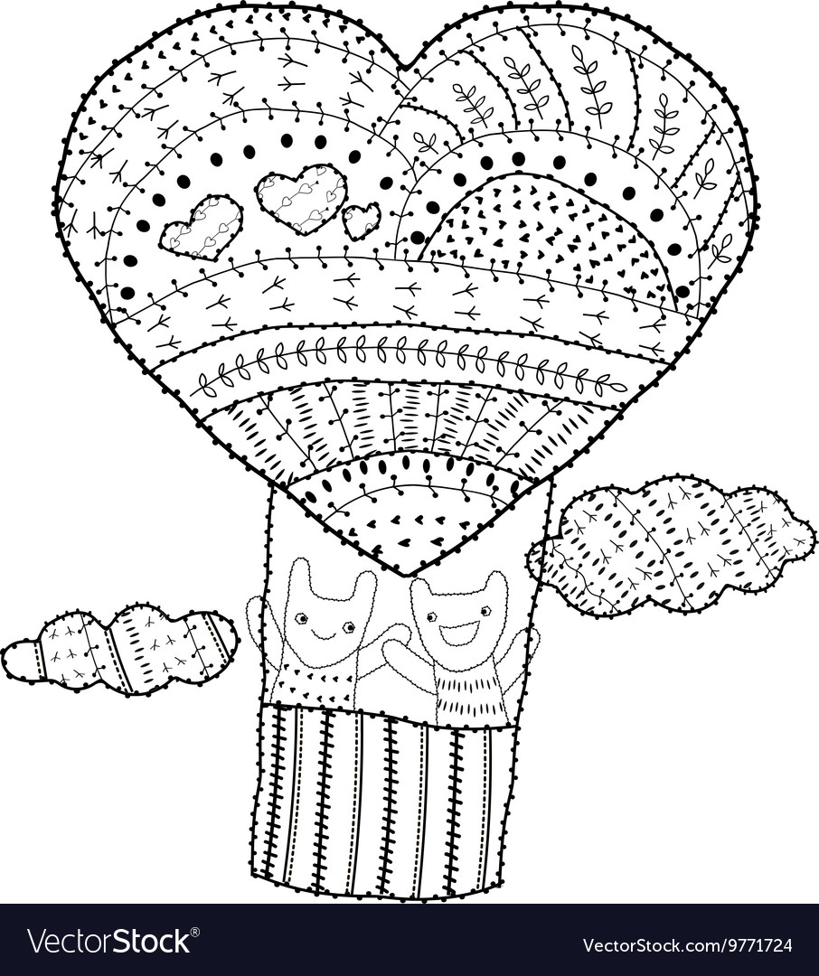 Adult coloring page Heart shaped hot air balloon vector image