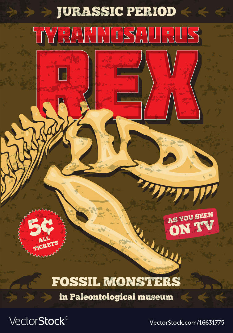 Vintage Jurassic Park Poster With Fossil Vector Image Vintage Jurassic Park Poster With Fossil Vector Image