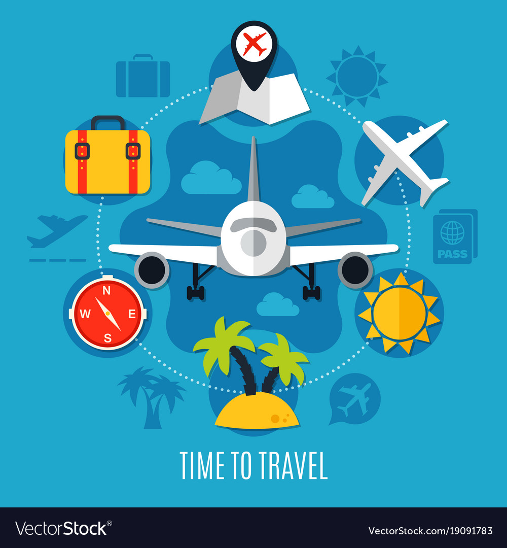 Air Travel Flat Advertisement Poster Vector Image Air Travel Flat Advertisement Poster Vector Image