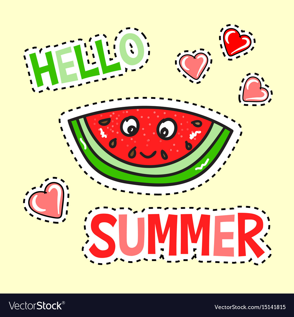 Download Hello summer poster with funny watermelon Vector Image