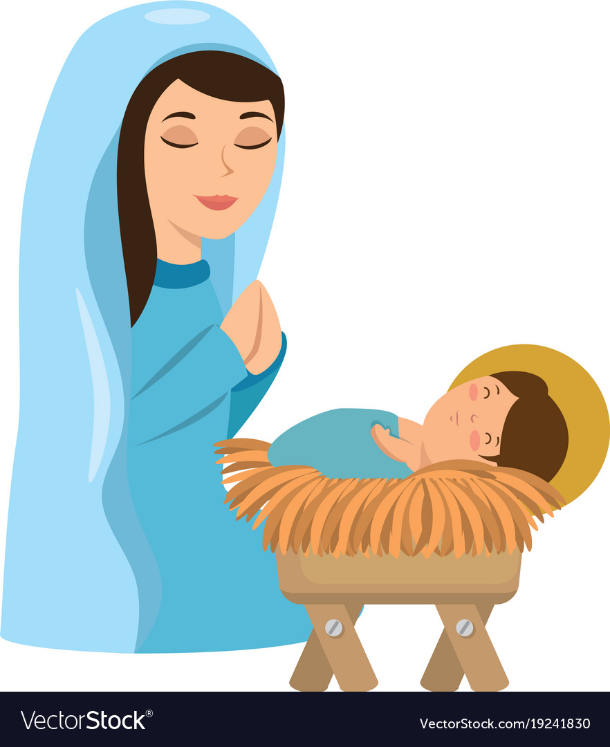 Cute Virgin Mary With Jesus Baby Characters Vector Image