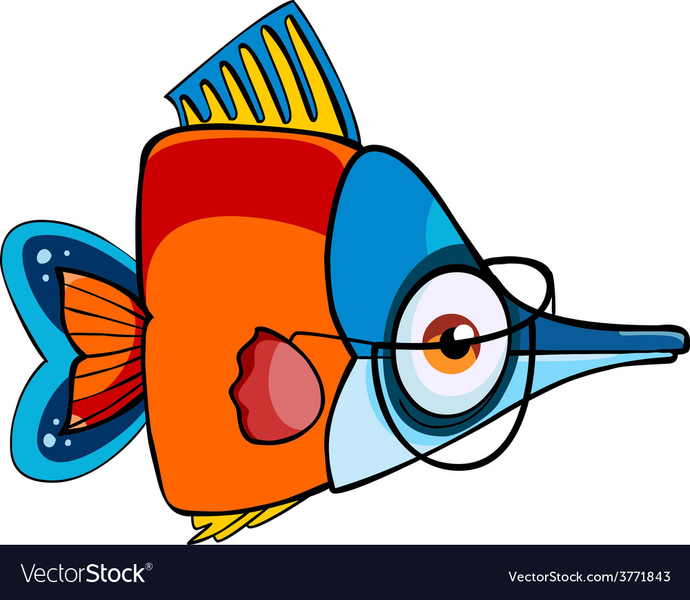 Cartoon colored fish with glasses Royalty Free Vector Image