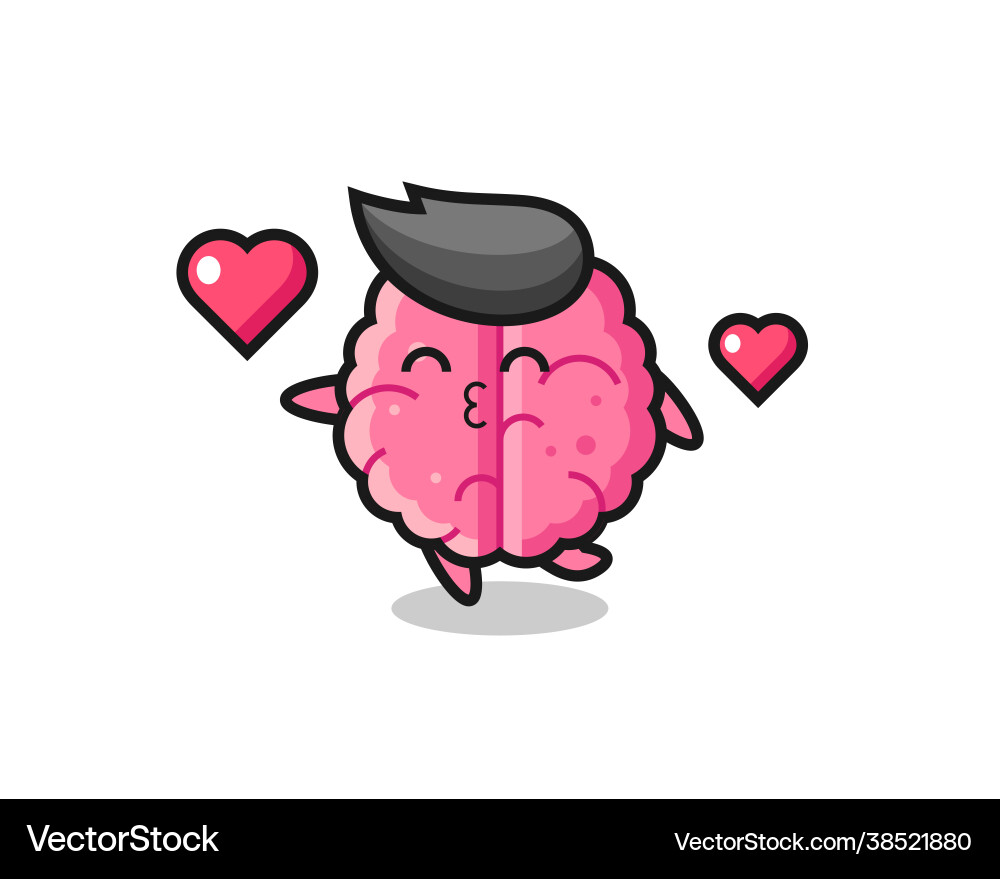 Brain character cartoon with kissing gesture Vector Image