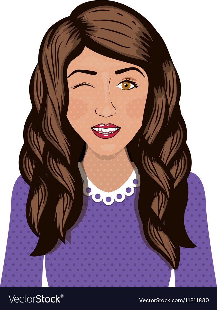 Half Body Teen With Wavy Brown Hair Royalty Free Vector