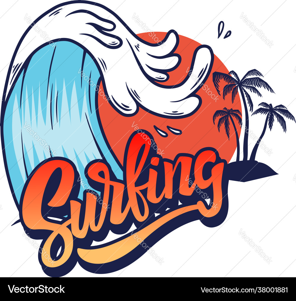 Surfing sea wave with lettering design element Vector Image