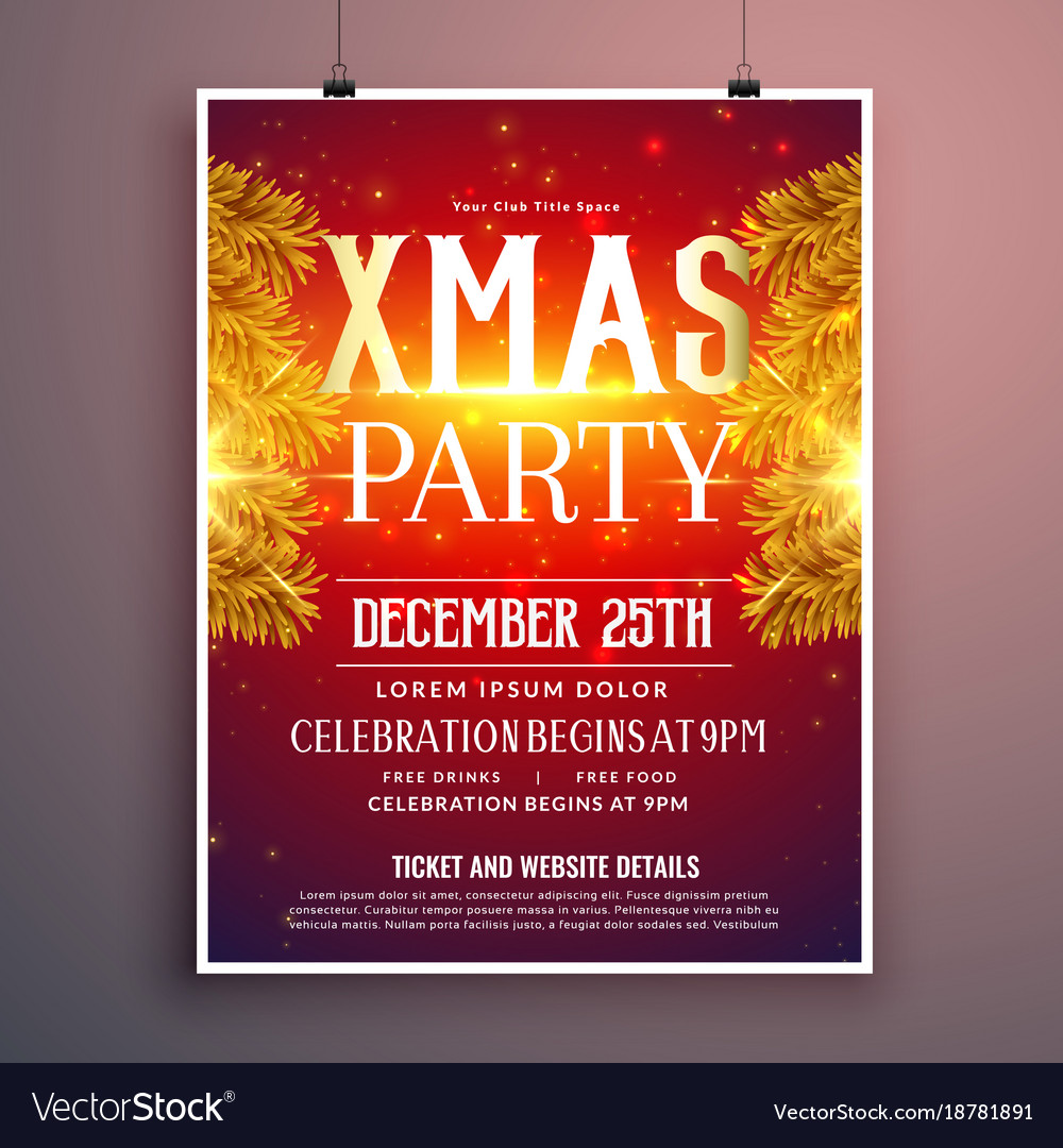 Christmas Party Flyer Ideas Part - 34: Elegant Christmas Party Flyer Design With Golden Vector Image