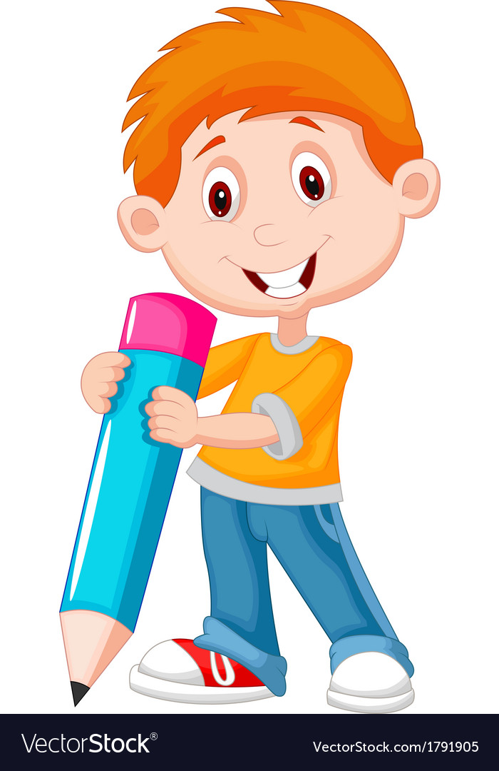 Little boy cartoon with pencil Royalty Free Vector Image