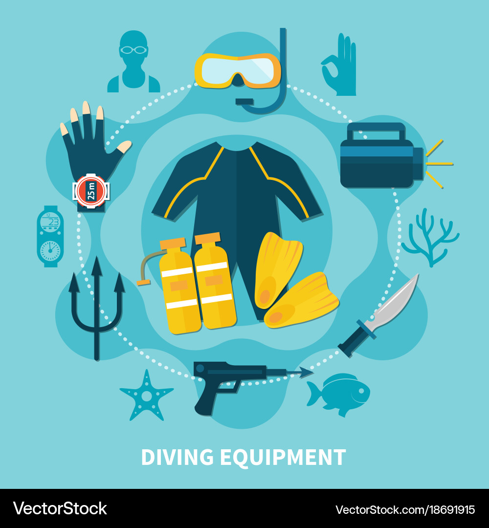 Diving equipment round composition Royalty Free Vector Image