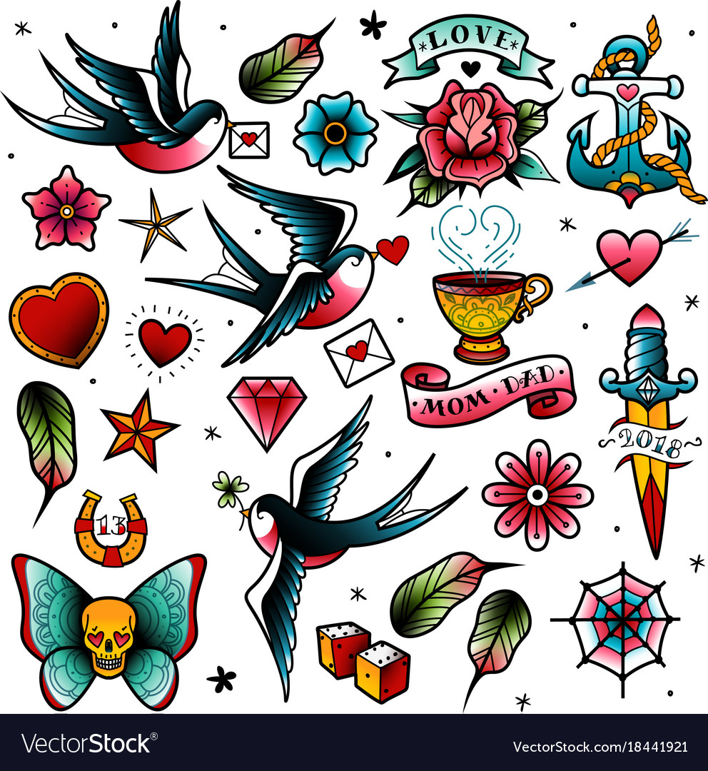 old tattoo set royalty free vector image old tattoo set royalty free vector image
