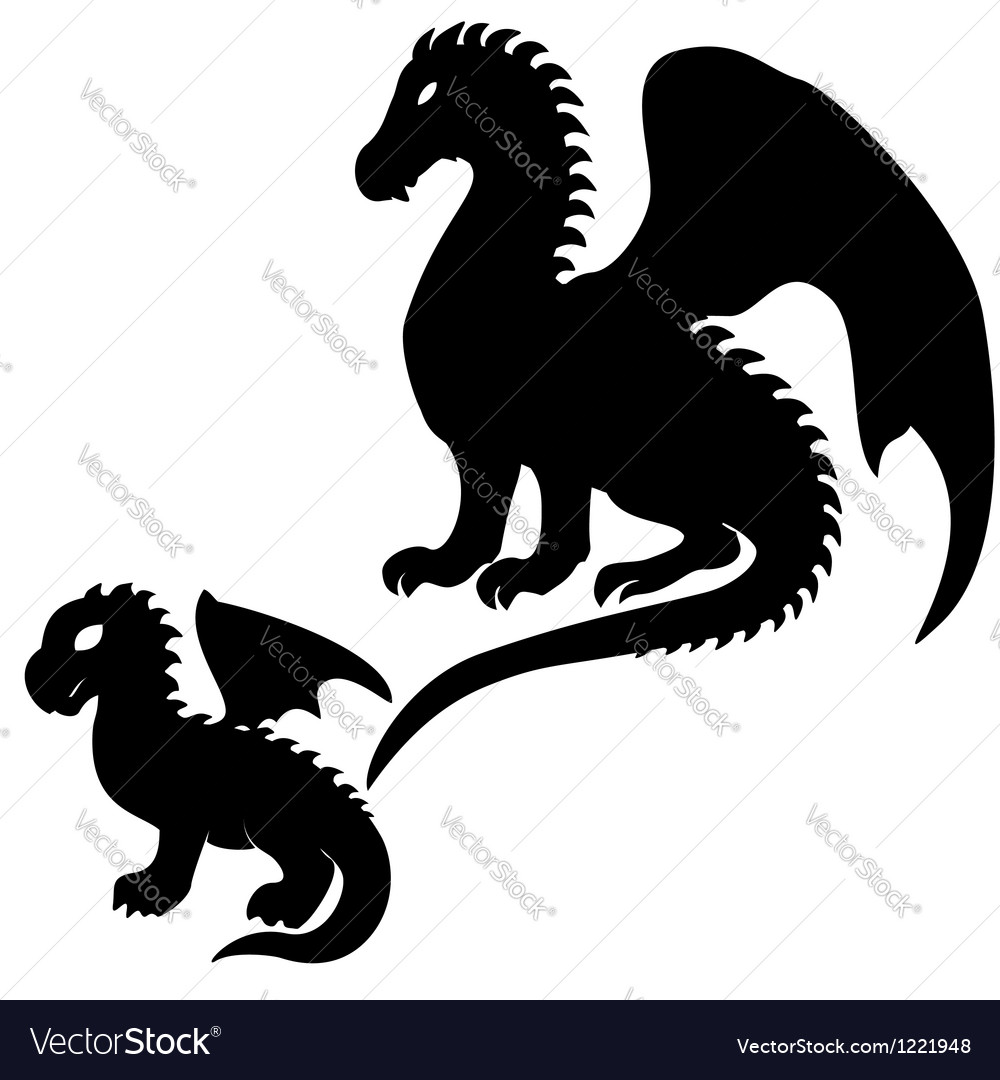 Download Adult and baby dragon silhouettes Royalty Free Vector ...