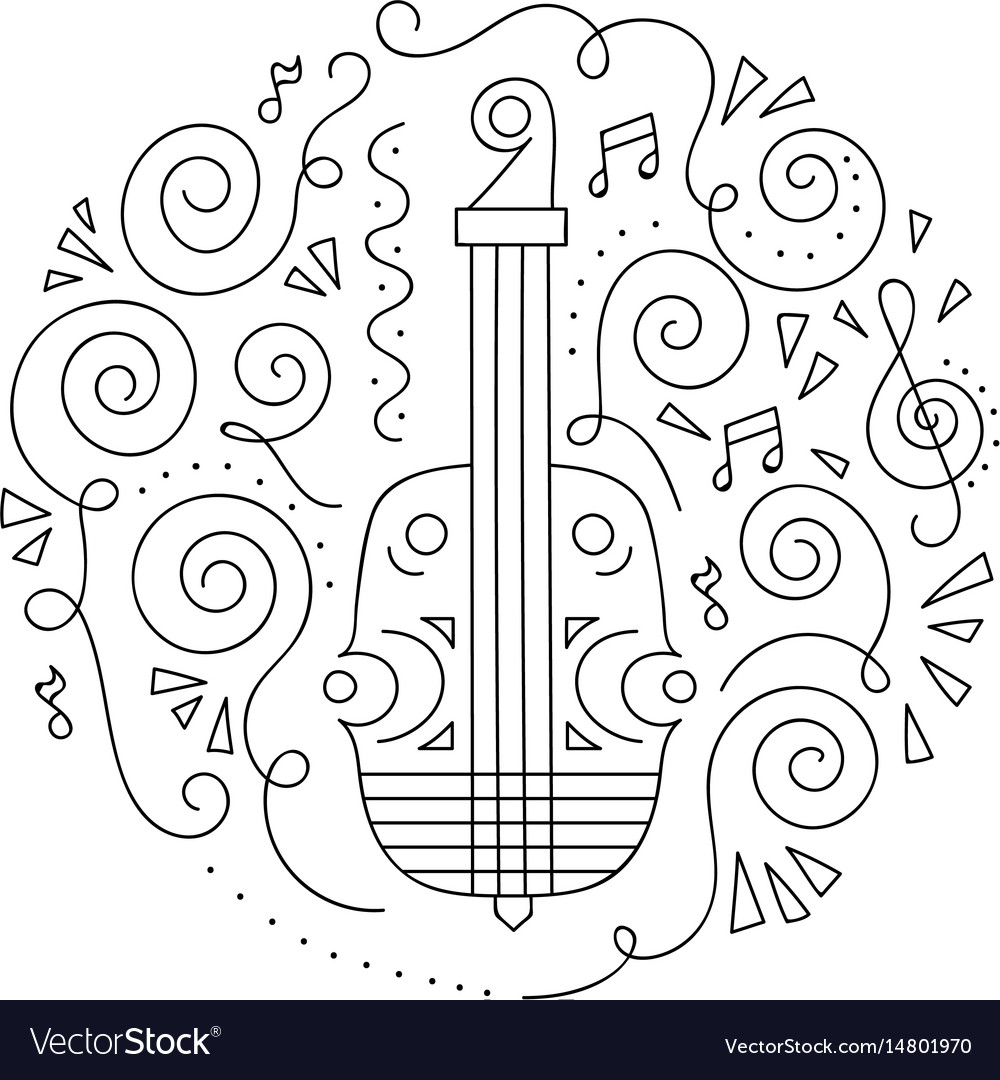 Doodle Violin Coloring Page Royalty Free Vector Image