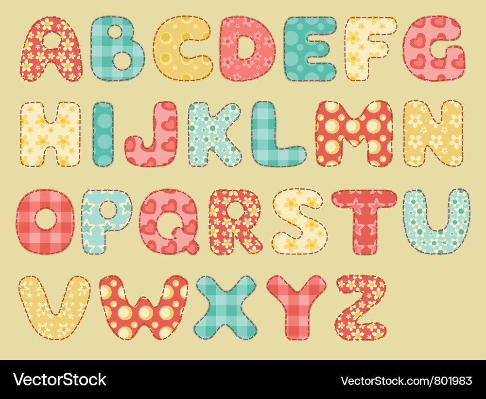 Vintage quilt alphabet Royalty Free Vector Image