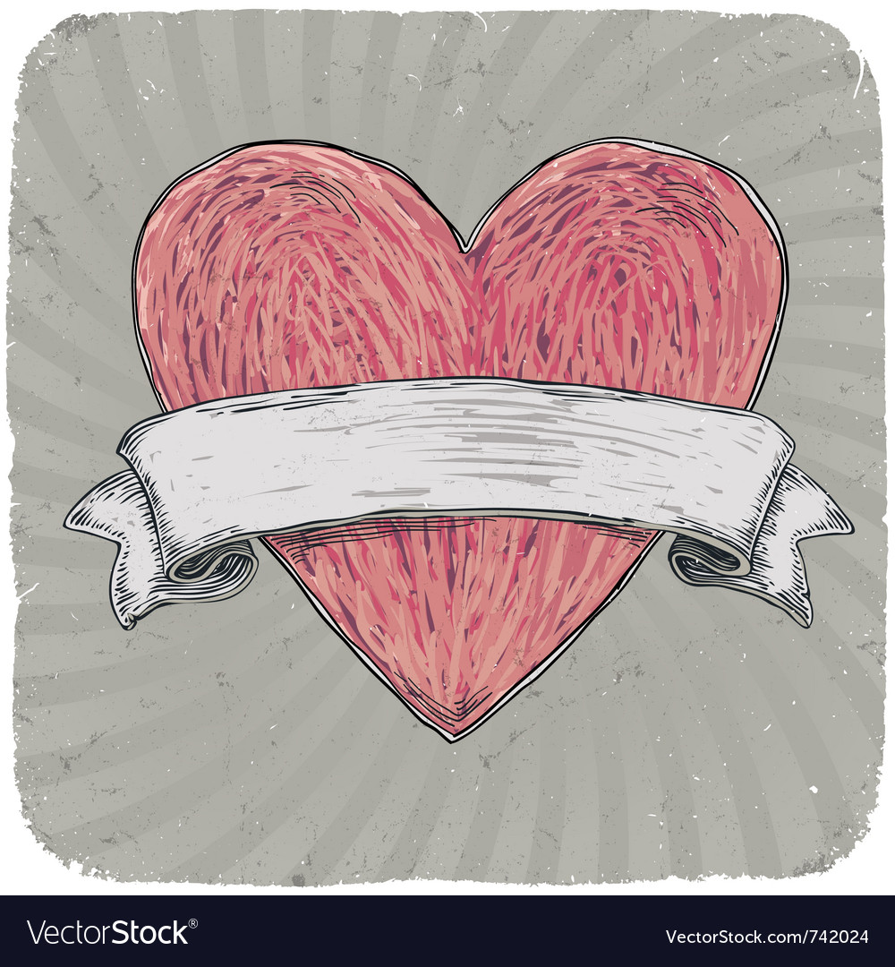 Download Vintage heart ribbon Royalty Free Vector Image