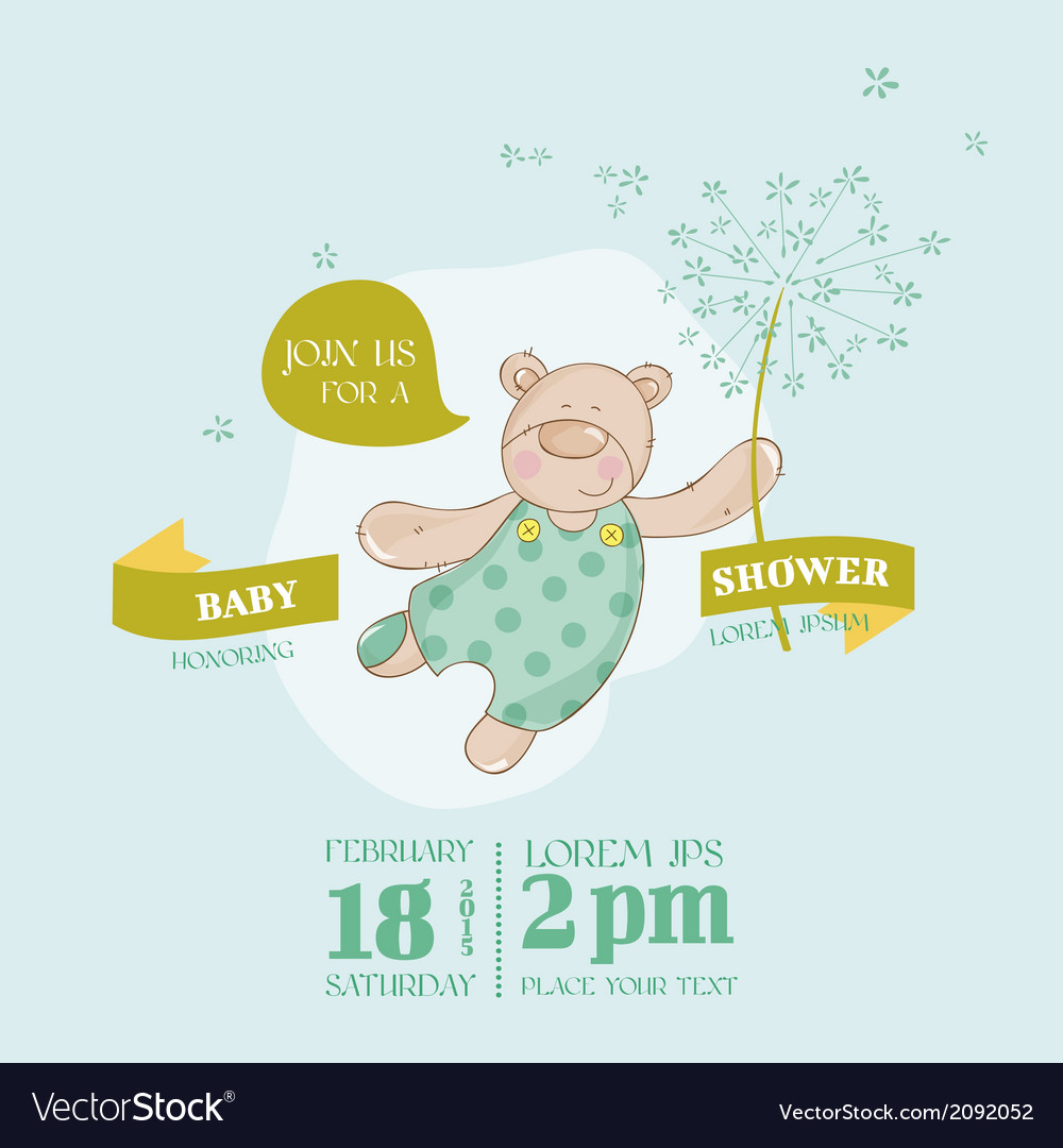 Download Baby Arrival Card - Baby Bear with Flower Vector Image