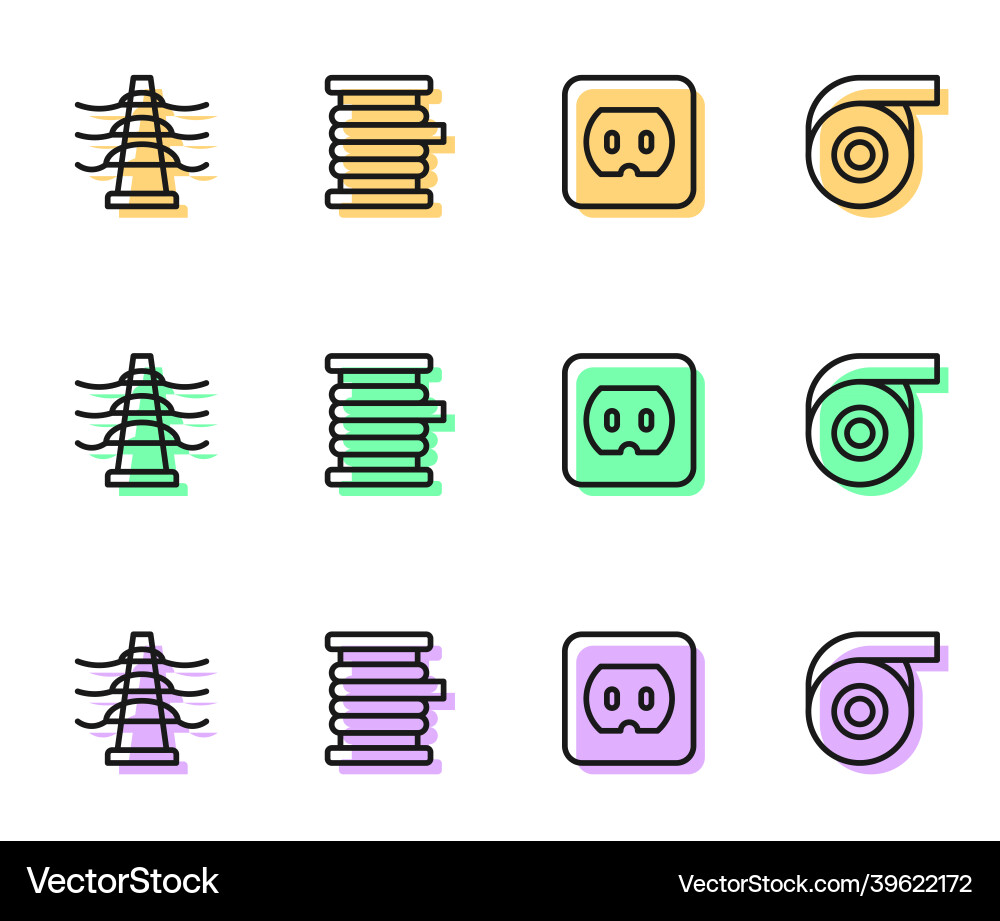Set line electrical outlet tower line wire Vector Image