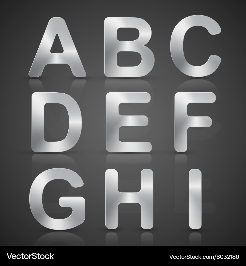 Metallic silver alphabet set Royalty Free Vector Image