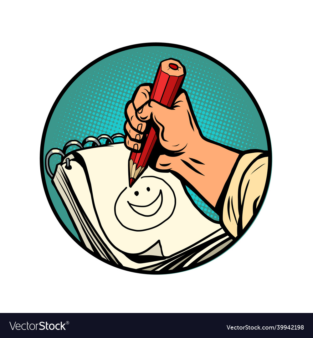 Artist draws a smiley face with a pencil Vector Image