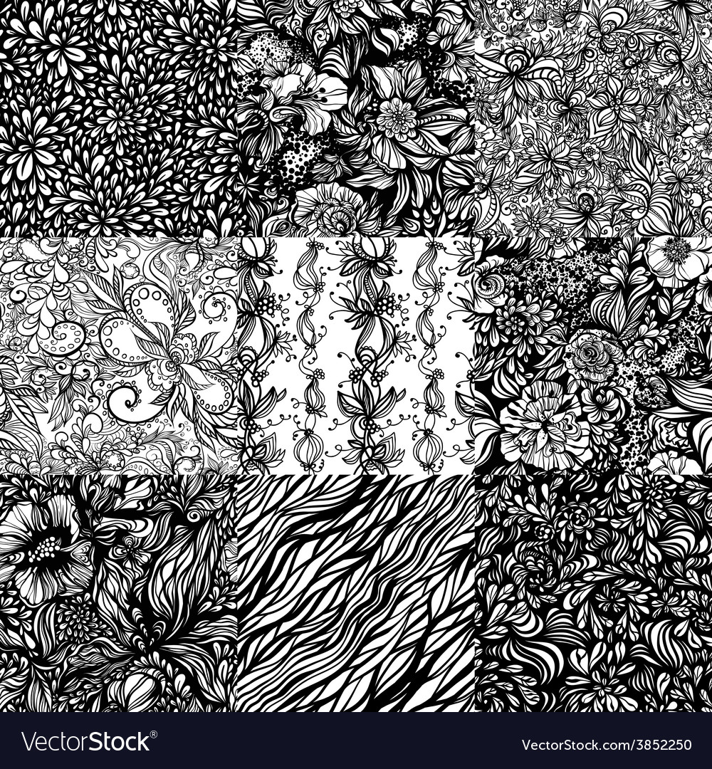 the set monochromatic abstract zentangle seamless vector image