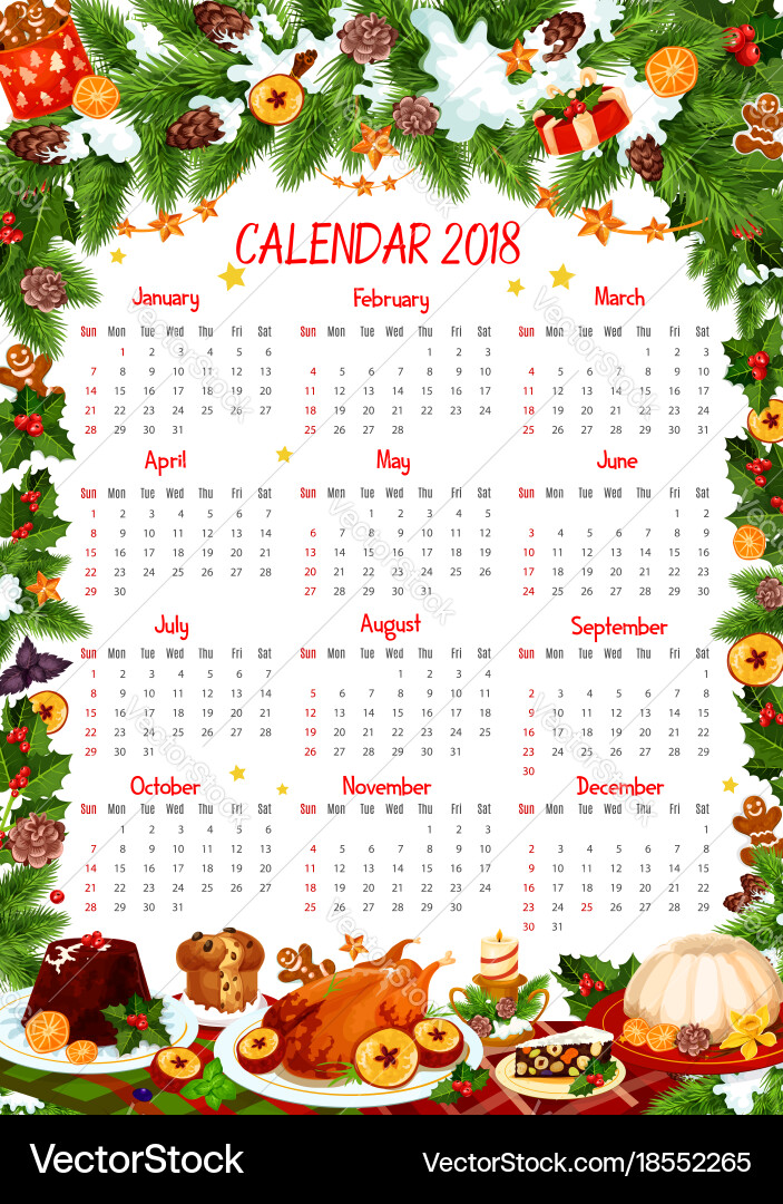 Christmas Holiday  Calendar Template Vector Image