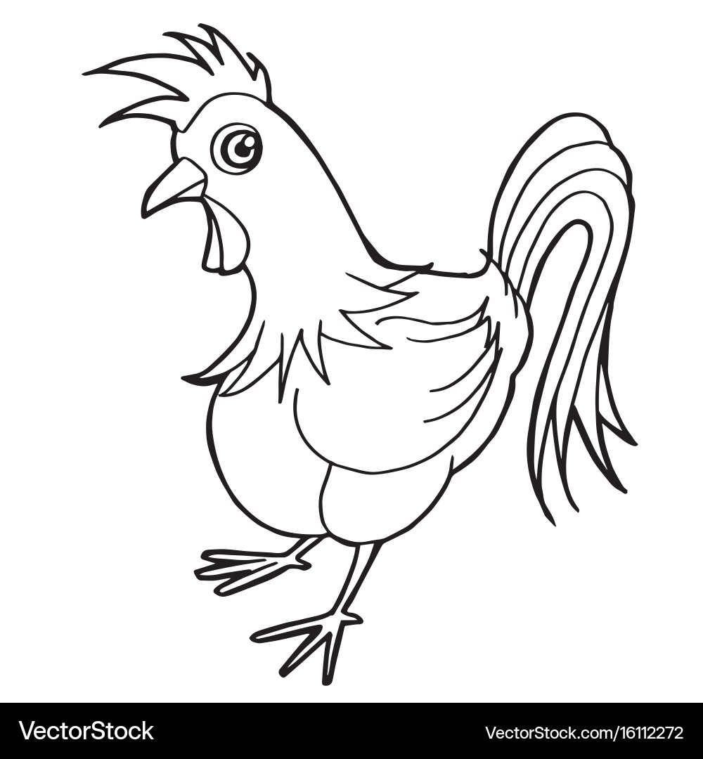Cartoon cute rooster coloring page Royalty Free Vector Image