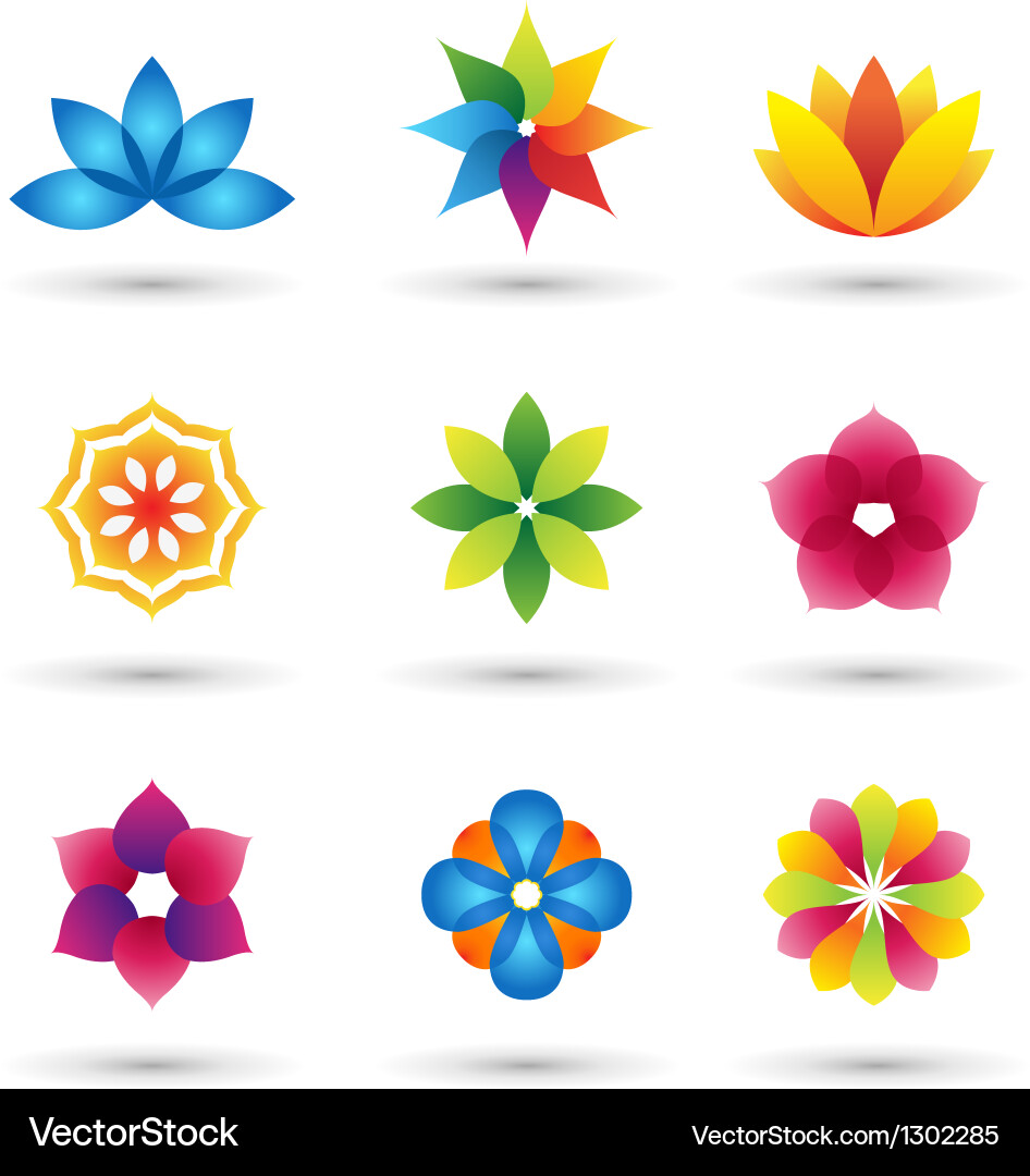 Abstract flower logo and icons set Royalty Free Vector Image