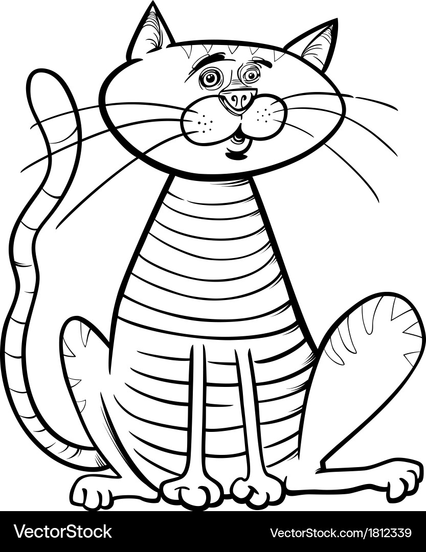 Sitting cat cartoon coloring page Royalty Free Vector Image
