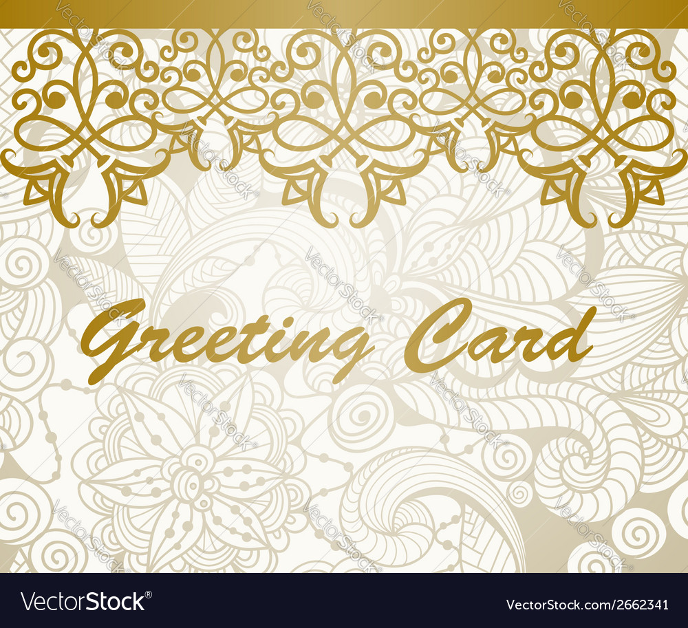 Greeting card with golden floral border Royalty Free Vector