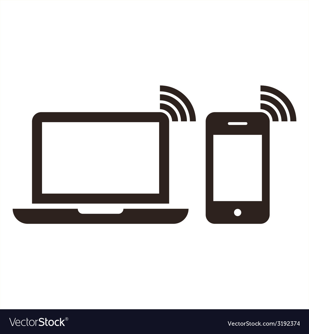 Laptop mobile phone and wireless network icon Vector Image