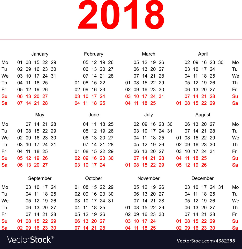 vertical monthly calendar 2018
